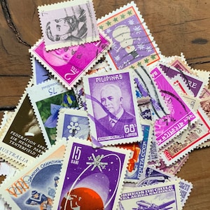 50 Vintage Purple Stamp Pack for Scrapbooking Ephemera Junk Journal Snail Mail Vintage Stamps World Stamps