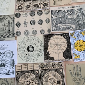 Confezione da 19 pezzi di carta vintage a tema occulto e magico - Effimeri per scrapbooking - diario spazzatura - collage - effimeri di carta - tema strega occulta