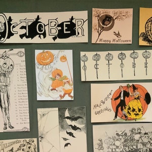 14 Piece Halloween Theme Vintage Paper Pack - Scrapbooking Ephemera - junk journal - collage - paper ephemera - spooky drawings