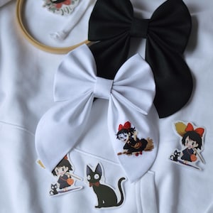 Handmade Embroidered Linen Hair Bow: Witchy Anime Barrette