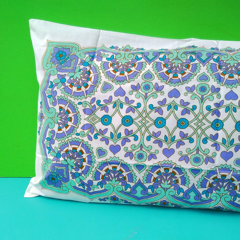 New 70s Osman pillowcase flower power pillow case cover slip  new NOS OVP deadstock NIP blue green Mod mid century psychedelic 