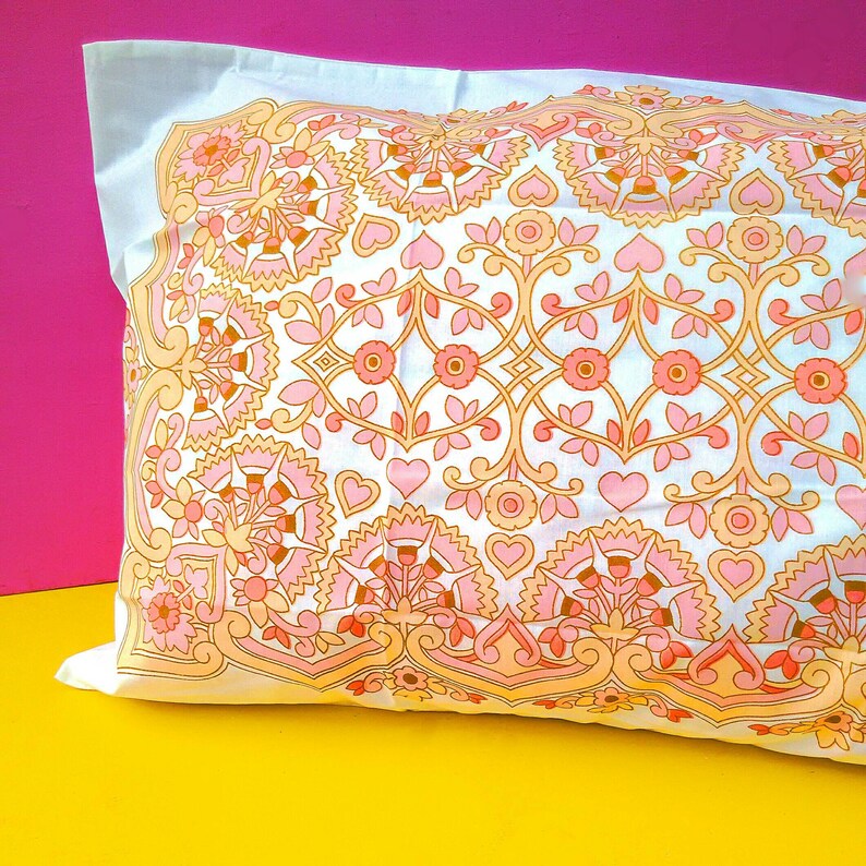 New 70s Osman pillowcase flower power pillow case cover slip  new NOS OVP deadstock NIP pink peach Mod mid century psychedelic 