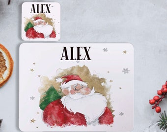 Santa Christmas Placemat and Coaster Set, Personalised Santa Christmas Placemat, Christmas Placemat And Coaster