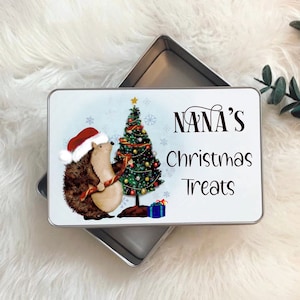 Nanas Weihnachtsdose, Leckerlidose, Keksdose, süße Blechdose, personalisierte igel süße Leckerlidose, Geschenk für Sie, Geschenk für Ihn
