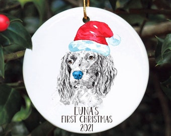 Dog First Christmas Bauble, Santa Paws Christmas Tree Decoration, Pet Christmas Bauble, Personalised Dog Ornament, Springer Spaniel Bauble