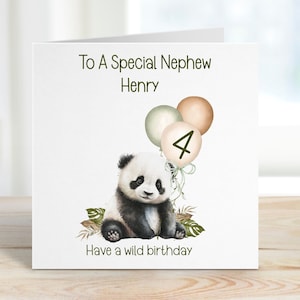 Nipote 4th Birthday Card, 4th Birthday Card per nipote, nipote personalizzato 4th Birthday Card, Safari Panda Design