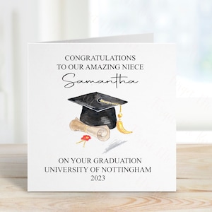Tarjeta de graduación de sobrina, tarjeta de graduación personalizada para ella, tarjeta de graduación para sobrina, tarjeta de graduación de gorra y pergamino
