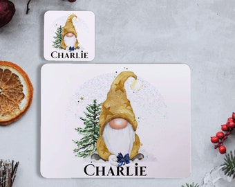 Weihnachts platzset und Untersetzer Set, personalisierte Weihnachtswichtel Platzset, Weihnachtswichtel Platzset und Untersetzer