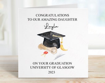 Carte de graduation fille, carte de graduation personnalisée pour elle, carte de graduation pour fille, carte de graduation cap et défilement