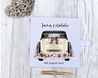 White Wedding Guest Book, Personalised Velvet Wedding Guest Book, Luxurious Velvet Wedding Day Guest Book, Car design Guest Book