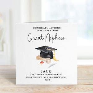 Carte de graduation de grand neveu, carte de graduation personnalisée pour grand neveu, carte de graduation pour incroyable grand neveu, casquette et défilement