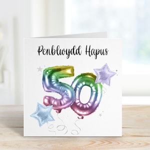 Cerdyn Cymraeg, Penblwydd Hapus, cartes de voeux galloises, carte d'anniversaire galloise, carte de 50e anniversaire, carte de 60e anniversaire