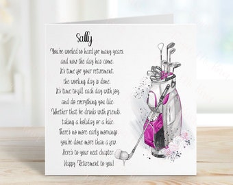 Golfer Retirement Card,Personalised Lady Golfer Card, Golfer Card For Women, Personalised Retirement Card