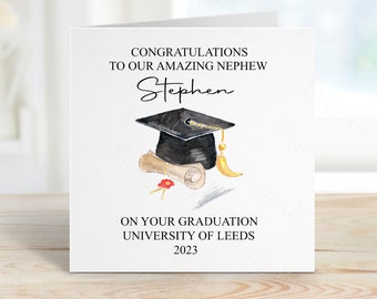 Nephew Graduation Card, Personalised Graduation Card For Him, Graduation Card For Nephew,  Cap And Scroll Graduation Card