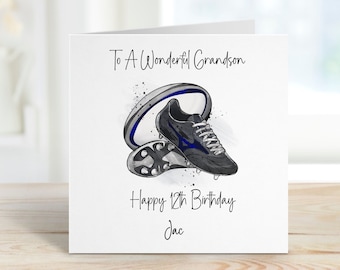 Tarjeta de cumpleaños de rugby para nieto, tarjeta de cumpleaños de rugby personalizada para nieto, tarjeta de cumpleaños para cualquier edad para nieto, 1, 2, 3, 4, 5, 6, 7, 8, 9, 10