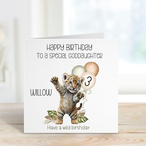 Filleule 3ème carte d'anniversaire, carte d'anniversaire pour filleule, anniversaire de filleule personnalisé, carte d'anniversaire Tiger Cub, n'importe quelle carte d'âge