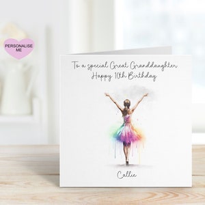 Carte d'anniversaire danseuse, arrière-petite-fille 10e anniversaire, carte d'anniversaire personnalisée, tout âge, 1er, 2e, 3e, 4e anniversaire