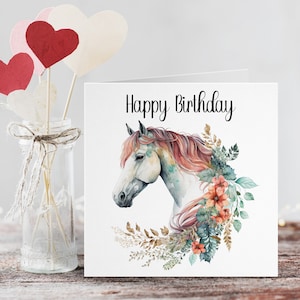 Verjaardagskaart paard, gepersonaliseerde verjaardagskaart paard, verjaardagskaart voor haar