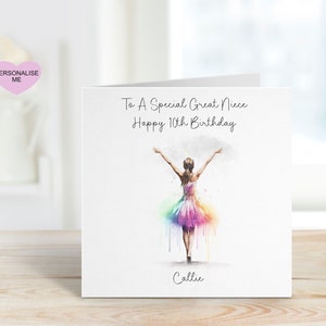 Carte d'anniversaire danseuse, 10e anniversaire de petite nièce, carte d'anniversaire personnalisée, tout âge, 1er, 2e, 3e, 4e anniversaire, carte de petite nièce