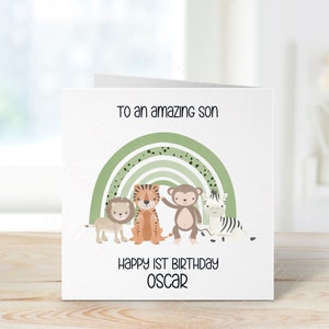 Carte d'anniversaire personnalisée pour fils, carte d'anniversaire sur le thème de la jungle, tout âge, 1er, 2e, 3e, 4e, 5e, 6e carte d'anniversaire spéciale pour fils