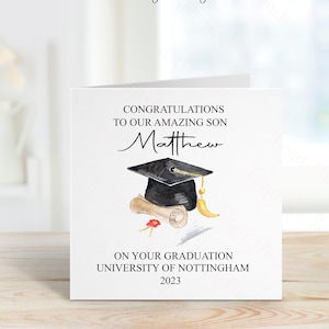 Carte de remise de diplôme personnalisée pour fils, Carte de remise de diplôme personnalisée pour lui, Carte de remise de diplôme pour fils, Carte de remise de diplôme avec casquette et parchemin