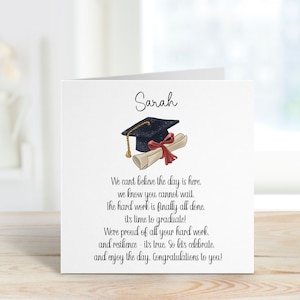 Tarjeta de graduación, poema personalizado de la tarjeta de graduación, gorra y tarjeta de pergamino para la graduación