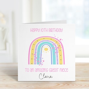 Biglietto di compleanno per la pronipote, Biglietto di compleanno personalizzato per lei, Qualsiasi età, 1o, 2o, 3o, 4o, Biglietto di compleanno per la pronipote, Biglietto arcobaleno