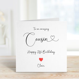 Cartão de aniversário personalizado do primo, cartão de aniversário para o primo, cartões de aniversário para ela, cartão de aniversário de qualquer idade, 21º aniversário para o primo