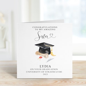Biglietto di laurea per sorella, Biglietto di laurea personalizzato per sorella, Biglietto di laurea per figlia straordinaria, Biglietto di laurea con cappuccio e pergamena