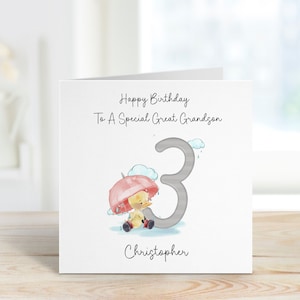 Carte de 3e anniversaire arrière petit-fils, carte de 3e anniversaire pour arrière-petit-fils, carte de 3e anniversaire petit-fils personnalisée, carte Splashy Duck