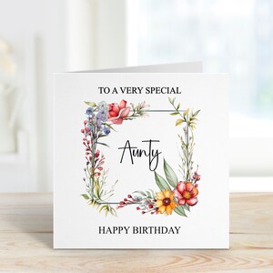 Tarjeta de cumpleaños personalizada para tía, tarjeta de cumpleaños con marco floral para ella, tarjeta para tía, cumpleaños para tía