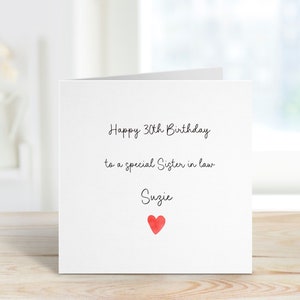 Carte d'anniversaire personnalisée belle-soeur, carte belle-soeur, cartes d'anniversaire pour elle, carte d'anniversaire pour tout âge, 30e anniversaire pour belle-soeur