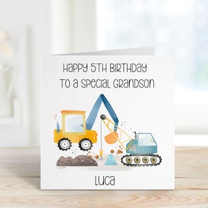 Petit-fils 5ème carte d'anniversaire, 5ème carte d'anniversaire pour l'arrière-petit-fils, carte personnalisée, n'importe quel âge carte d'anniversaire, carte d'anniversaire Digger