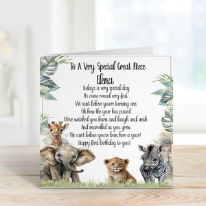 Carte de 1er anniversaire de petite-nièce, carte de 1er anniversaire pour petite-nièce, carte de 1er anniversaire de nièce personnalisée