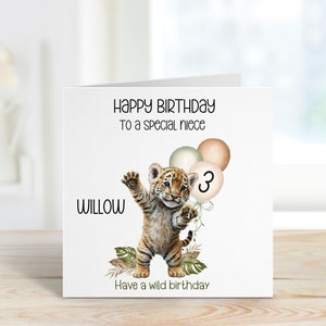 Petite-fille 3ème carte d'anniversaire, carte d'anniversaire pour petite-fille, anniversaire personnalisé de petite-fille, carte d'anniversaire Tiger Cub, n'importe quelle carte d'âge