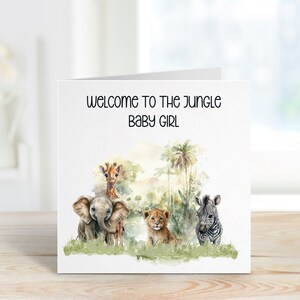 Nouvelle carte de bébé, bienvenue dans la jungle, carte de bébé fille, carte de bébé garçon, carte de bébé de la jungle