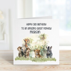 Biglietto di compleanno personalizzato per pronipote, biglietto di compleanno a tema safari, qualsiasi età, 1°, 2°, 3°, 4°, 5°, 6° biglietto di compleanno per pronipote
