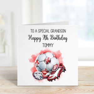Carte d'anniversaire personnalisée de petit-fils, carte d'anniversaire de tout âge pour fils, 1,2,3,4,5,6,7,8,9,10, carte d'anniversaire de football d'Angleterre