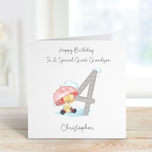 Grande nipote 4th Birthday Card, 4th Birthday Card per pronipote, nipote personalizzato 4th Birthday Card, Splashy Duck Card