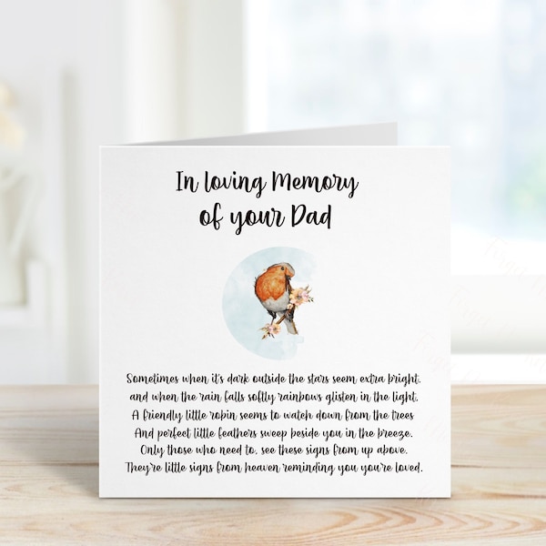 Sympathy Card For Dad, Remembrance Card, Lost Loved One Card, Robin Sympathy Card, Sympathy Card Dad, Sympathy Card Friend, Loss Of  Dad