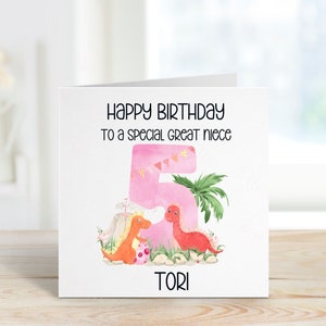 Carte d'anniversaire personnalisée pour petite nièce, carte d'anniversaire sur le thème des dinosaures, tout âge, 1er, 2e, 3e, 4e, 5e, 6e carte d'anniversaire pour petite nièce