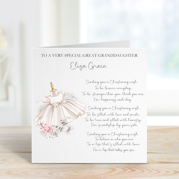 Great Granddaughter Christening Card, Christening Card For Great Granddaughter, Personalised Christening Card