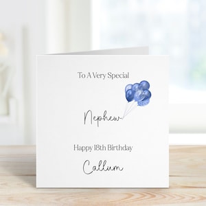 Biglietto di auguri per il 18° compleanno del nipote, biglietto di auguri personalizzato per il 18° compleanno dei ragazzi, qualsiasi età, biglietto di auguri per il compleanno del nipote, biglietto con palloncino blu