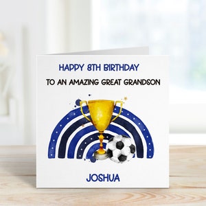Carte d'anniversaire personnalisée de 8e anniversaire d'arrière-petit-fils, carte d'anniversaire de 8e anniversaire de football arc-en-ciel, tout âge, 1er, 2e, 3e, 4e, carte d'anniversaire d'arrière-petit-fils