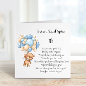 Cartão de primeiro aniversário do sobrinho, cartão de primeiro aniversário para sobrinho, cartão de primeiro aniversário personalizado do sobrinho