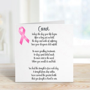 Borstkanker overlevende kaart, geslagen kanker kaart, gepersonaliseerde kanker overlevende kaart, Pink Ribbon borstkanker overlevende kaart