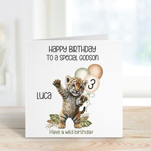 Filleul 3ème carte d'anniversaire, 3ème carte d'anniversaire pour filleul personnalisé filleul 3ème carte d'anniversaire, carte d'anniversaire Tiger Cub, n'importe quelle carte d'âge, 2ème,