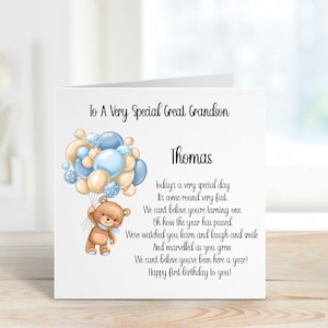 Great Grandson 1st Birthday Card, 1st Birthday Card For Great Grandson, Personalised Great Grandson 1st Birthday Card