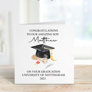Tarjeta de graduación para hijo, Tarjeta de graduación personalizada para él, Tarjeta de graduación para hijo, Tarjeta de graduación con gorra y pergamino