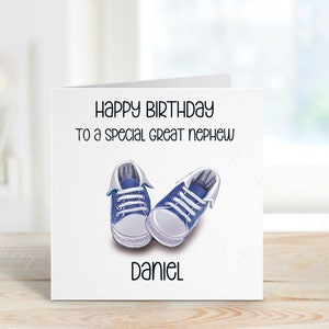 Tarjeta de cumpleaños personalizada para sobrino nieto, diseño de entrenador, para cualquier edad, 1.º, 2.º, 3.º, 4.º, 5.º, 6.º cumpleaños para sobrino nieto